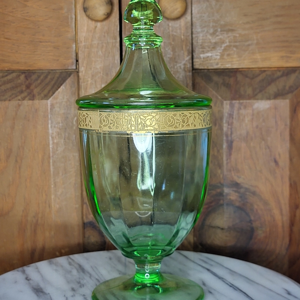 Elegant Green Glass Jar with Gold Accent - Picture 10 of 13